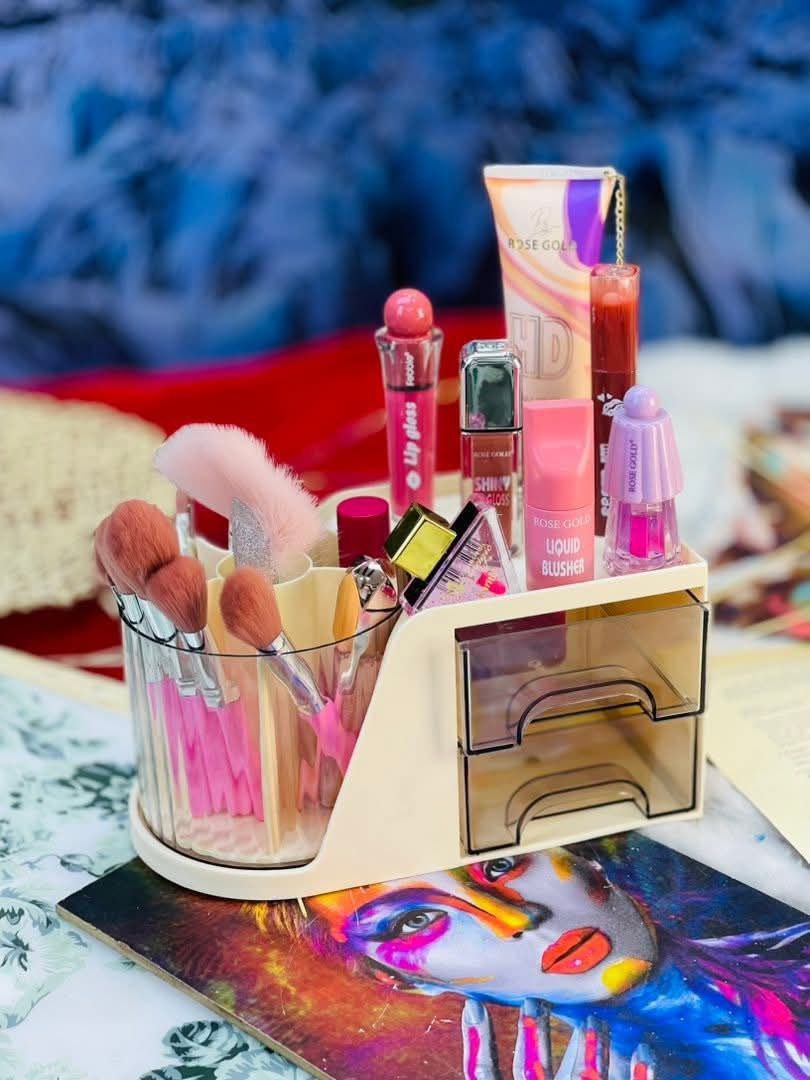 منظم مكياج 2 درج + جزء دوّار للفرش - الصورة 3